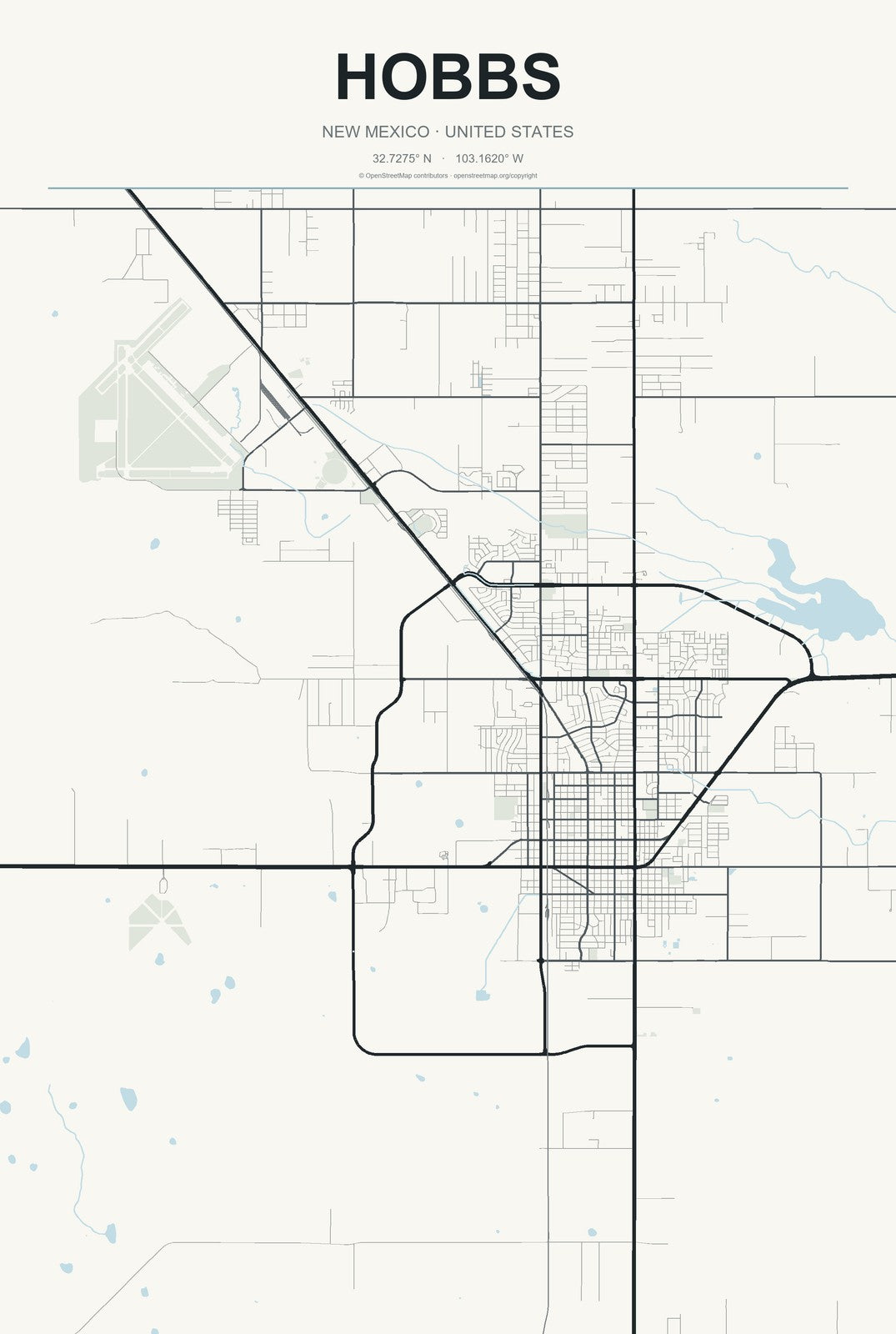 Hobbs, New Mexico City Map Aluminum Sign in Headline Atlas style