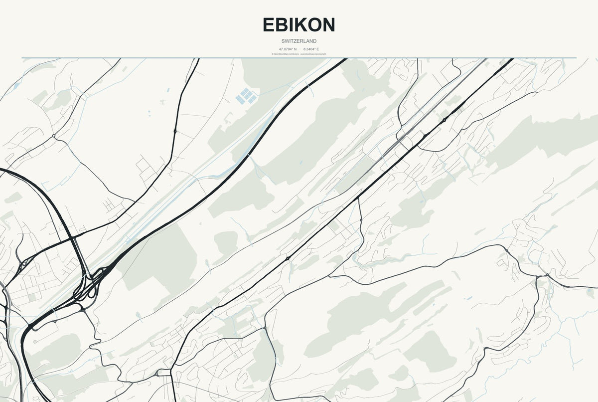 Ebikon, Switzerland City Map Aluminum Sign in Headline Atlas style