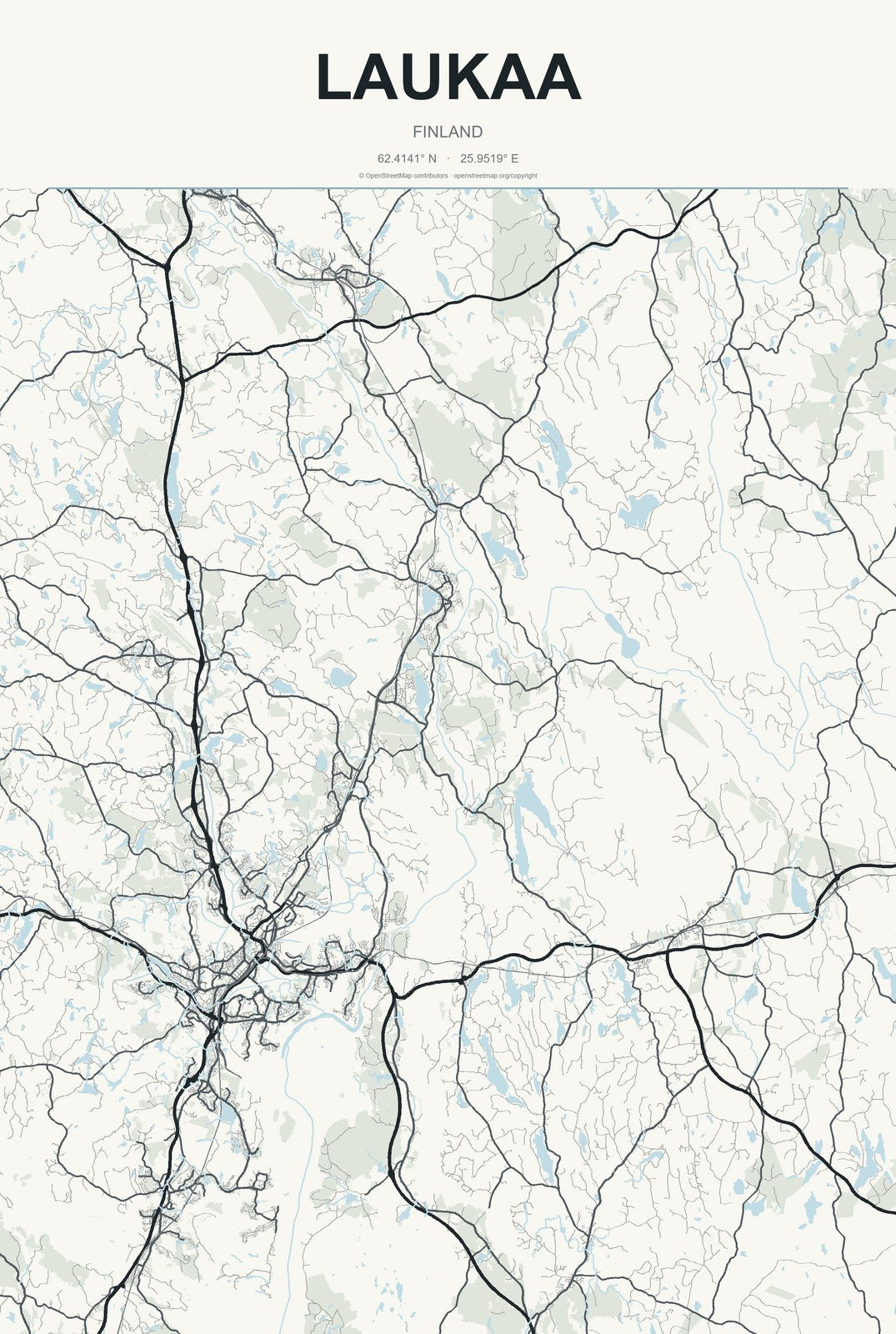 Laukaa, Finland City Map Aluminum Sign in Headline Atlas style