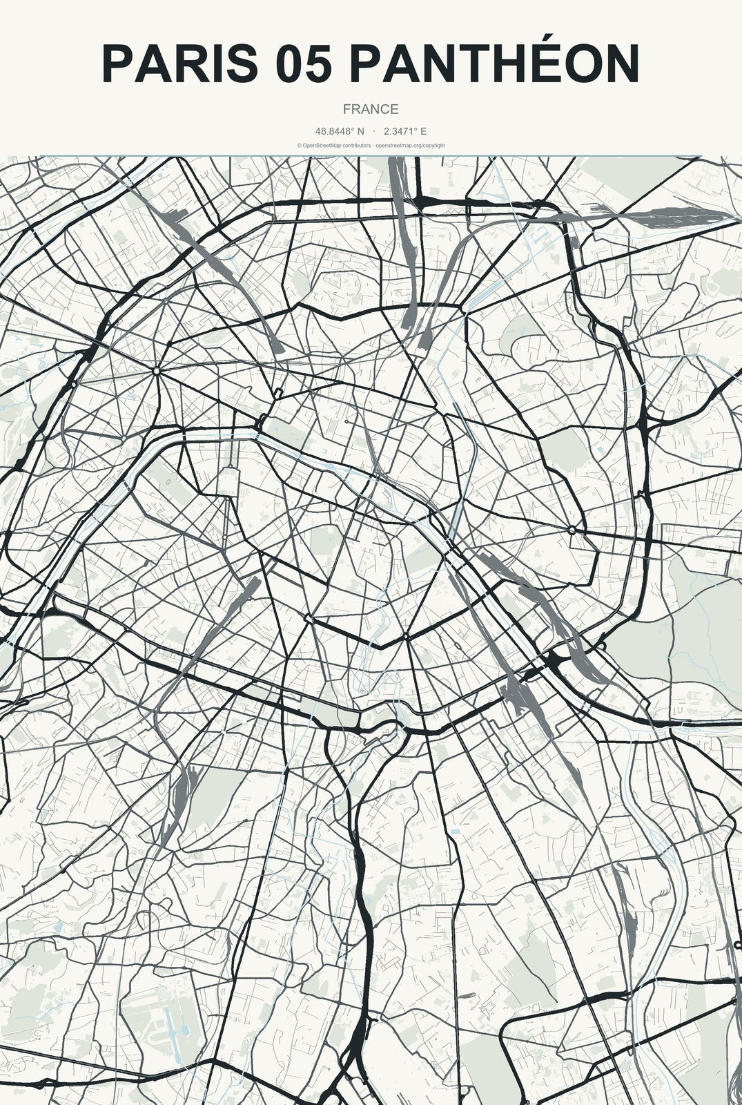 Paris 05 Panthéon, France City Map Aluminum Sign in Headline Atlas style