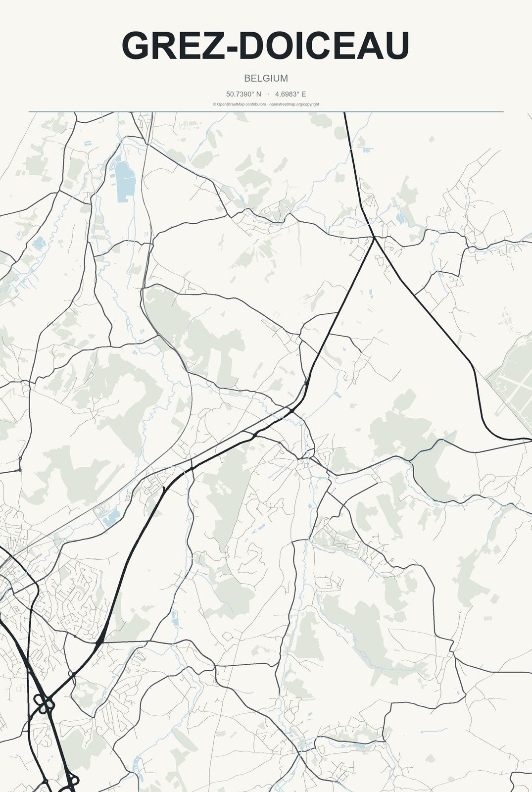 Grez-Doiceau, Belgium City Map Aluminum Sign in Headline Atlas style