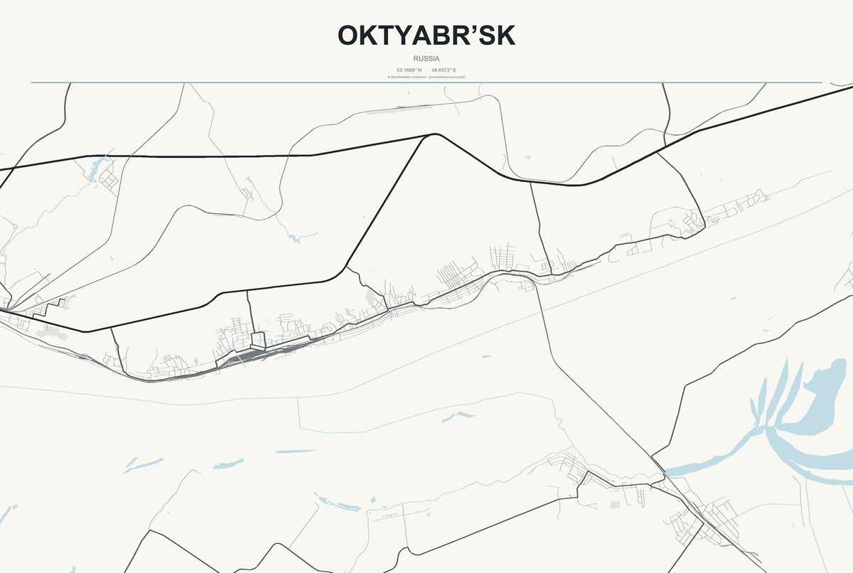 Oktyabr’sk, Russia City Map Aluminum Sign in Headline Atlas style