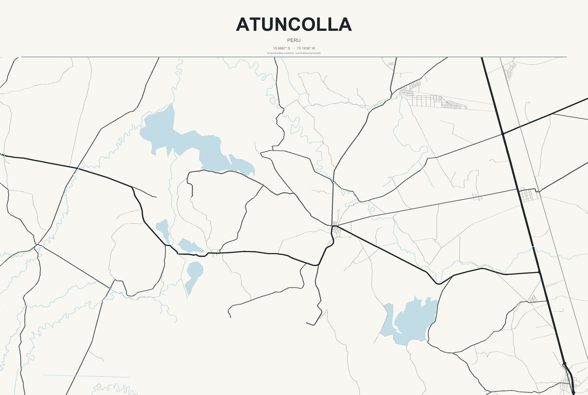 Atuncolla, Peru City Map Aluminum Sign in Headline Atlas style