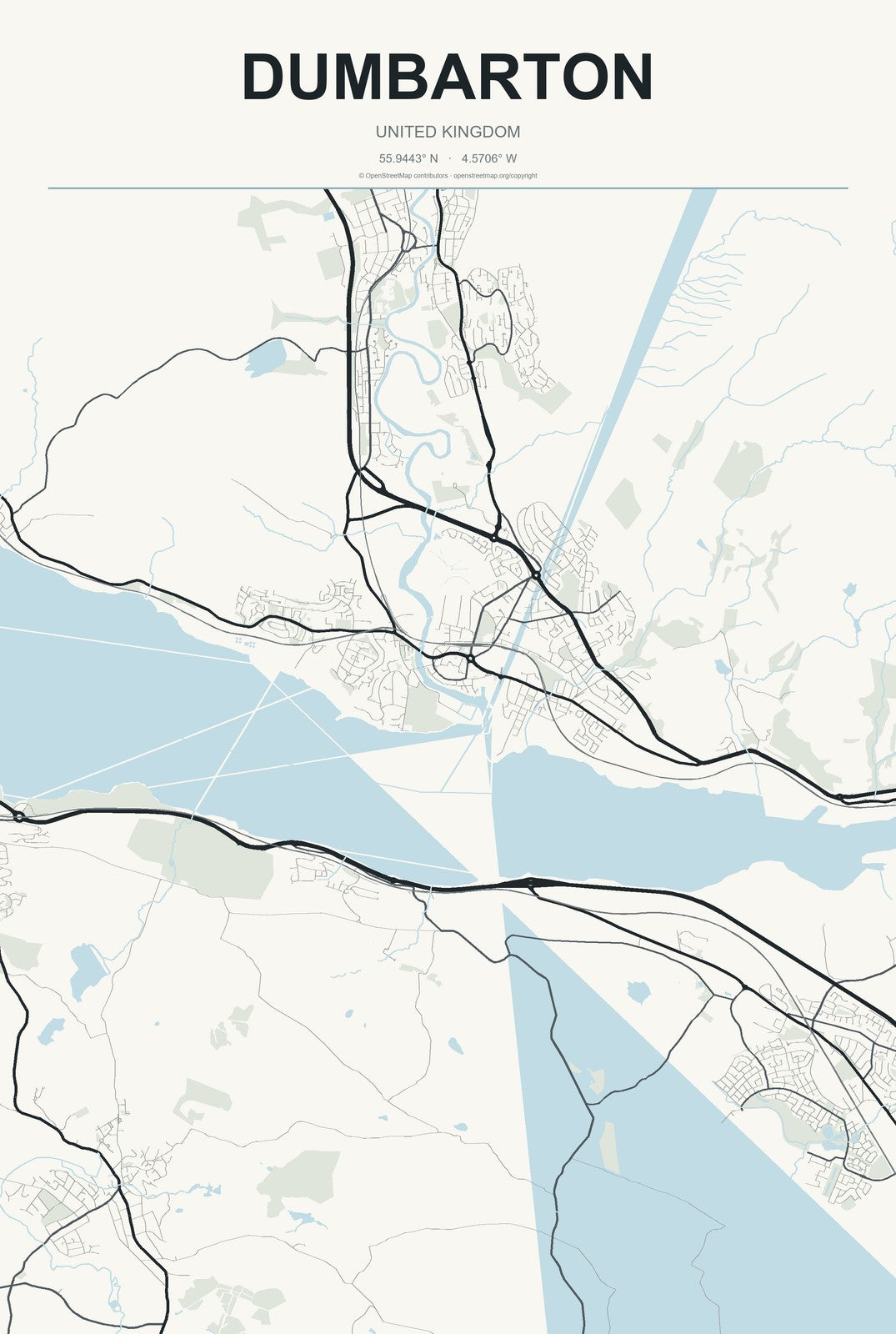 Dumbarton, United Kingdom City Map Aluminum Sign in Headline Atlas style