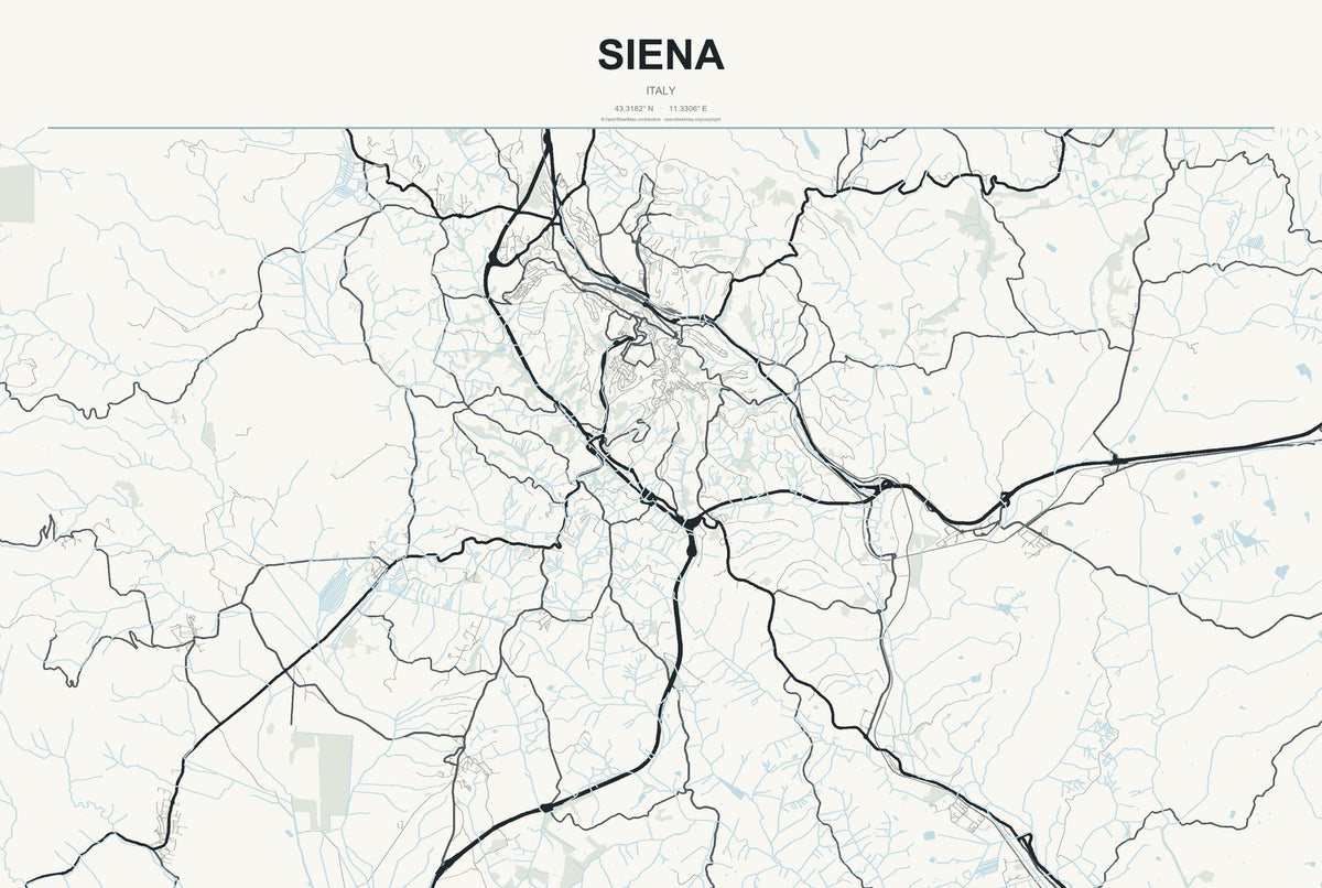 Siena, Italy City Map Aluminum Sign in Headline Atlas style