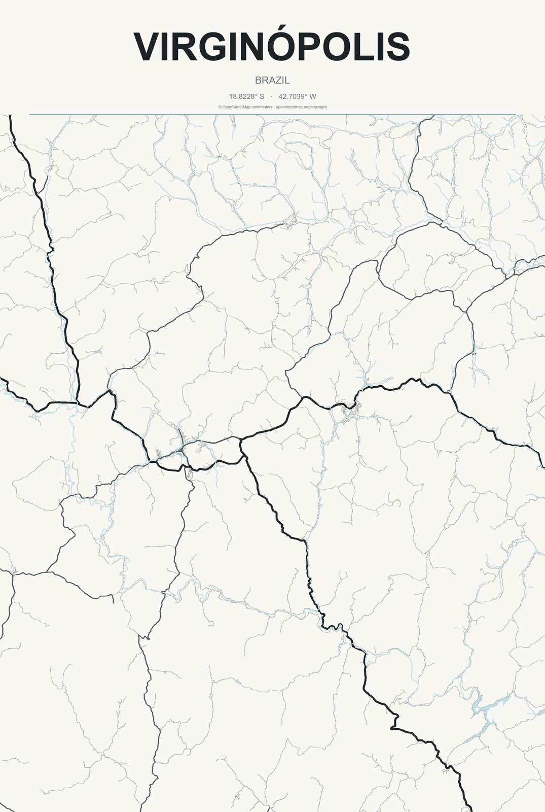 Virginópolis, Brazil City Map Aluminum Sign in Headline Atlas style