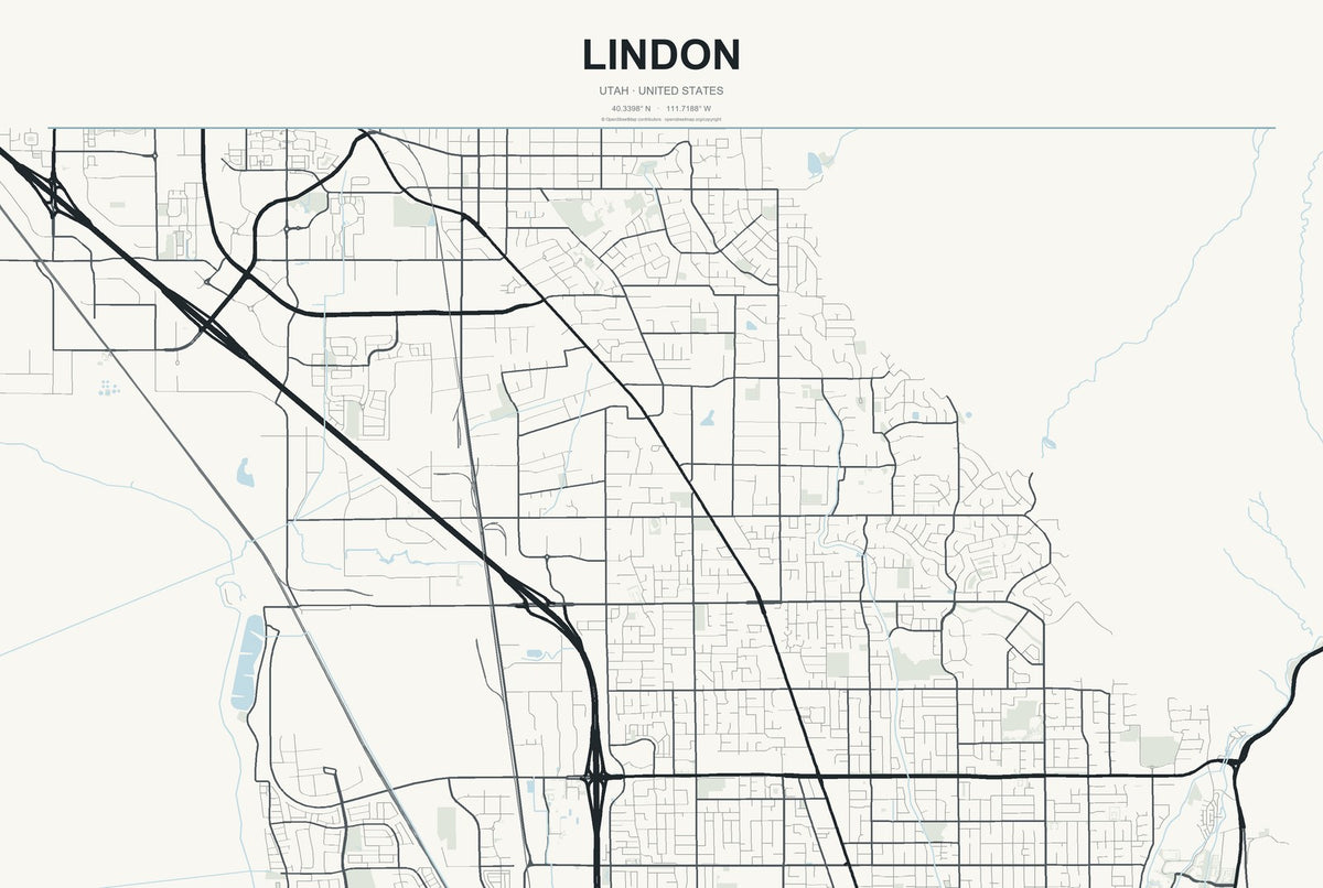 Lindon, Utah City Map Aluminum Sign in Headline Atlas style