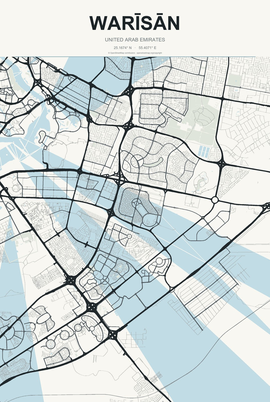 Warīsān, United Arab Emirates City Map Aluminum Sign in Headline Atlas style
