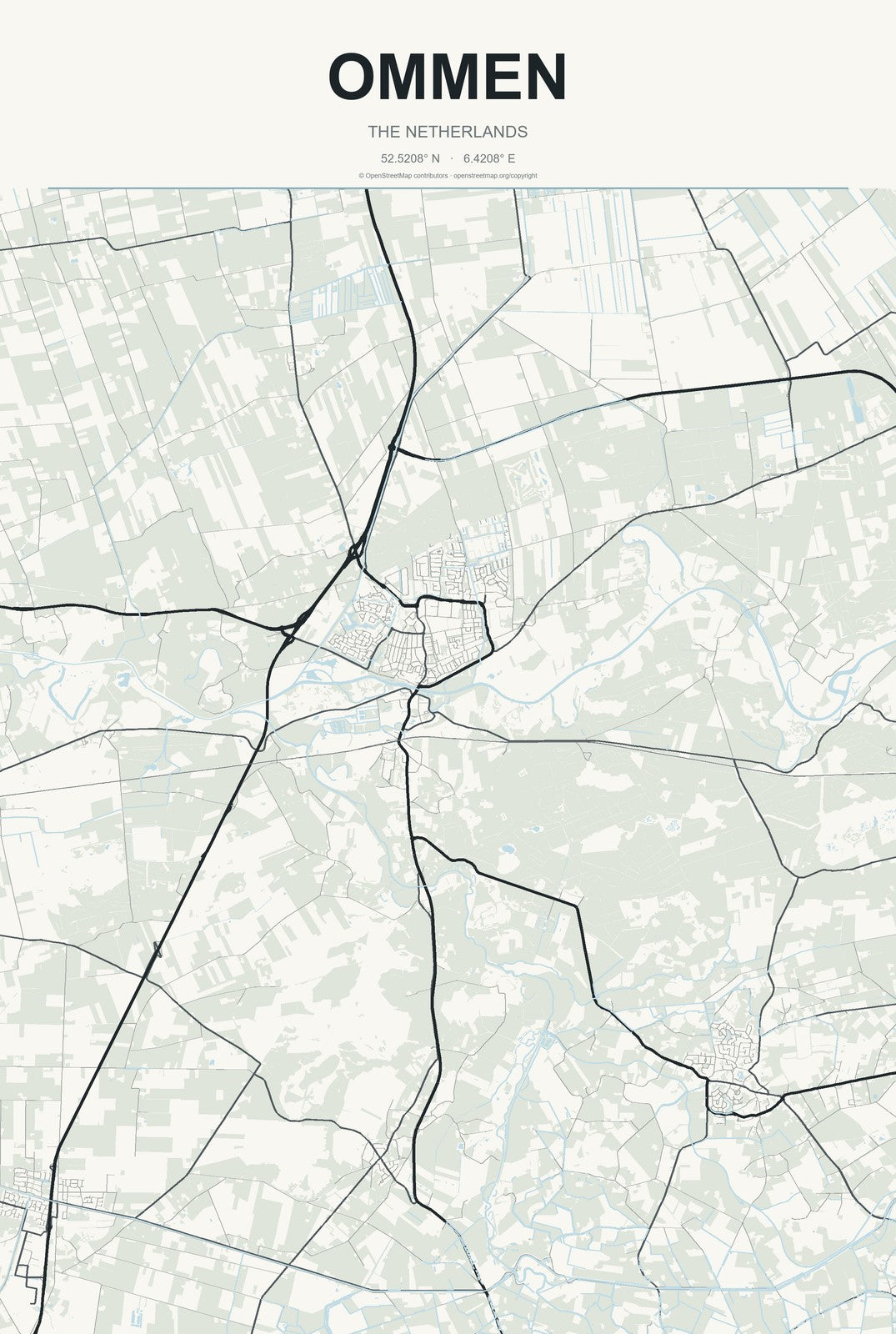 Ommen, The Netherlands City Map Aluminum Sign in Headline Atlas style