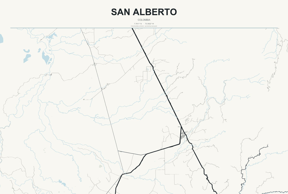 San Alberto, Colombia City Map Aluminum Sign in Headline Atlas style