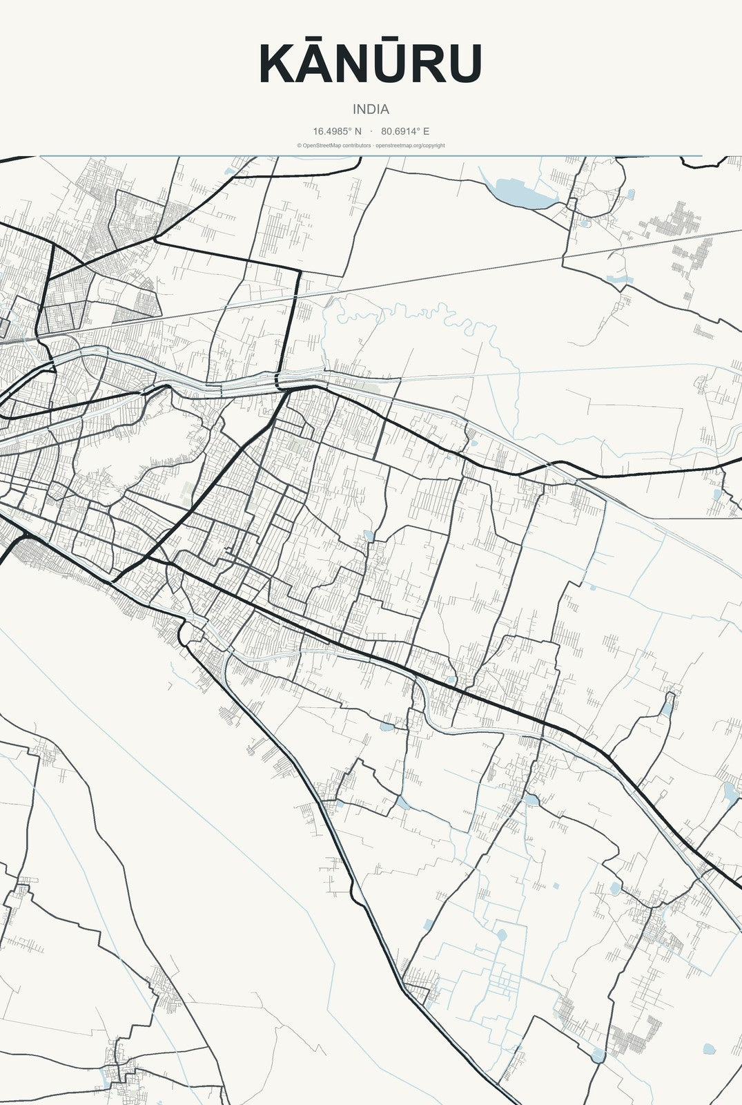 Kānūru, India City Map Aluminum Sign in Headline Atlas style