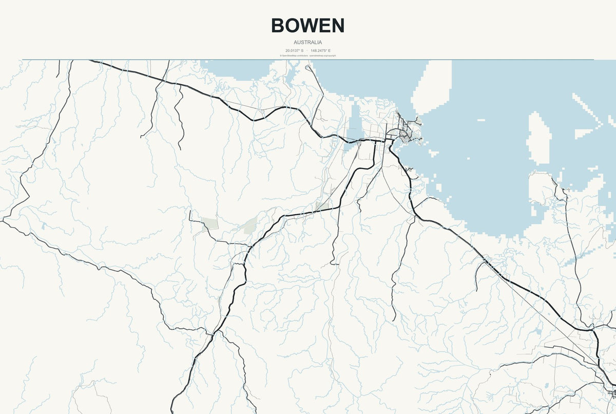 Bowen, Australia City Map Aluminum Sign in Headline Atlas style