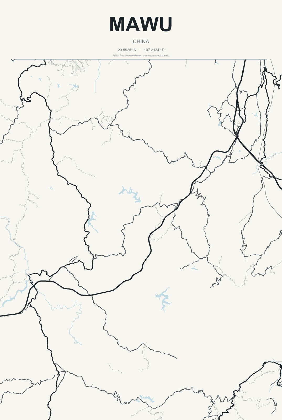 Mawu, Gansu, China City Map Aluminum Sign in Headline Atlas style