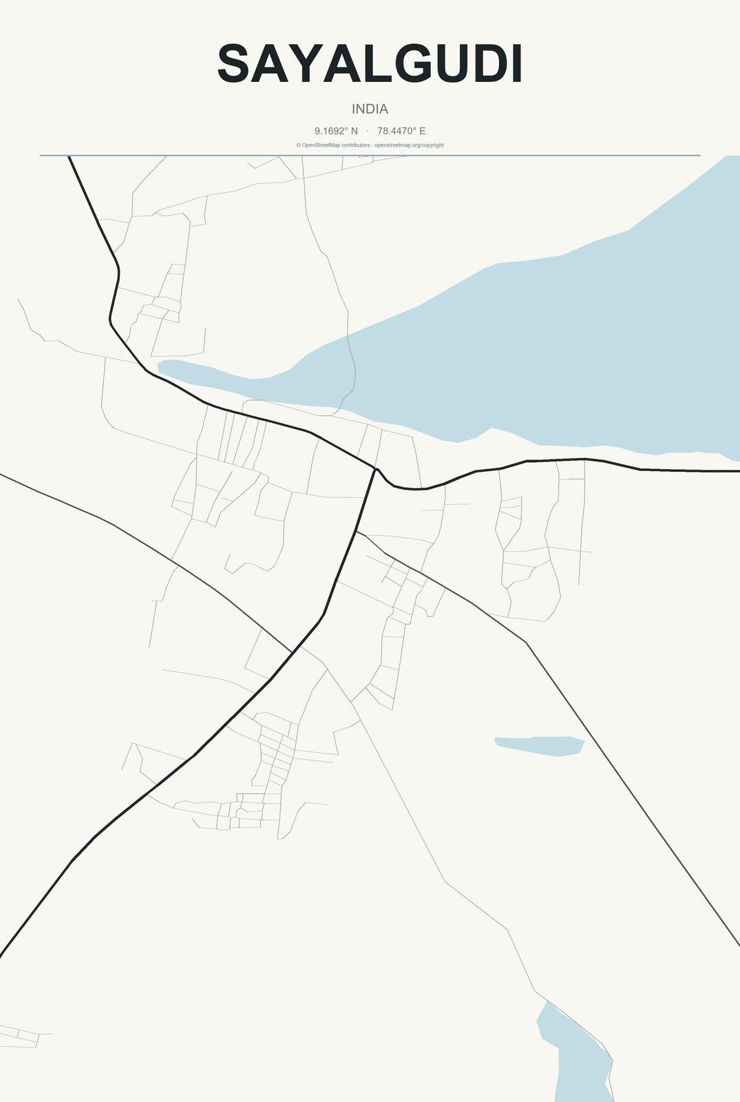 Sayalgudi, India City Map Aluminum Sign in Headline Atlas style