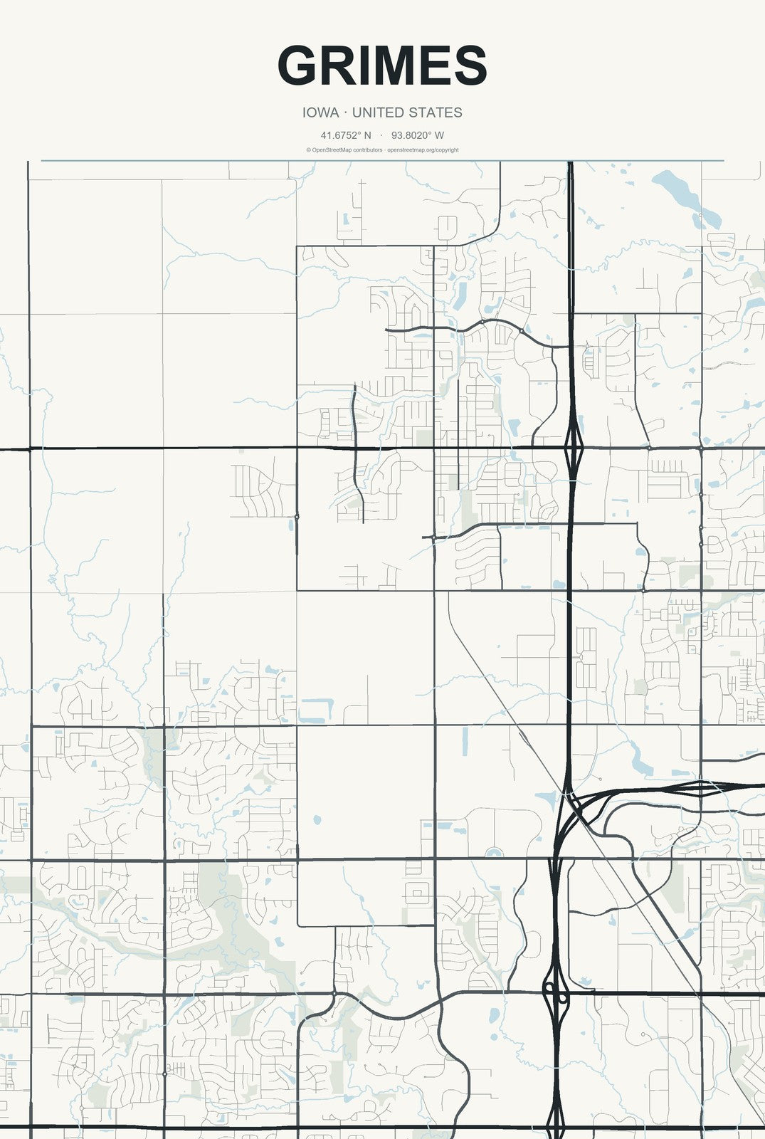 Grimes, Iowa City Map Aluminum Sign in Headline Atlas style