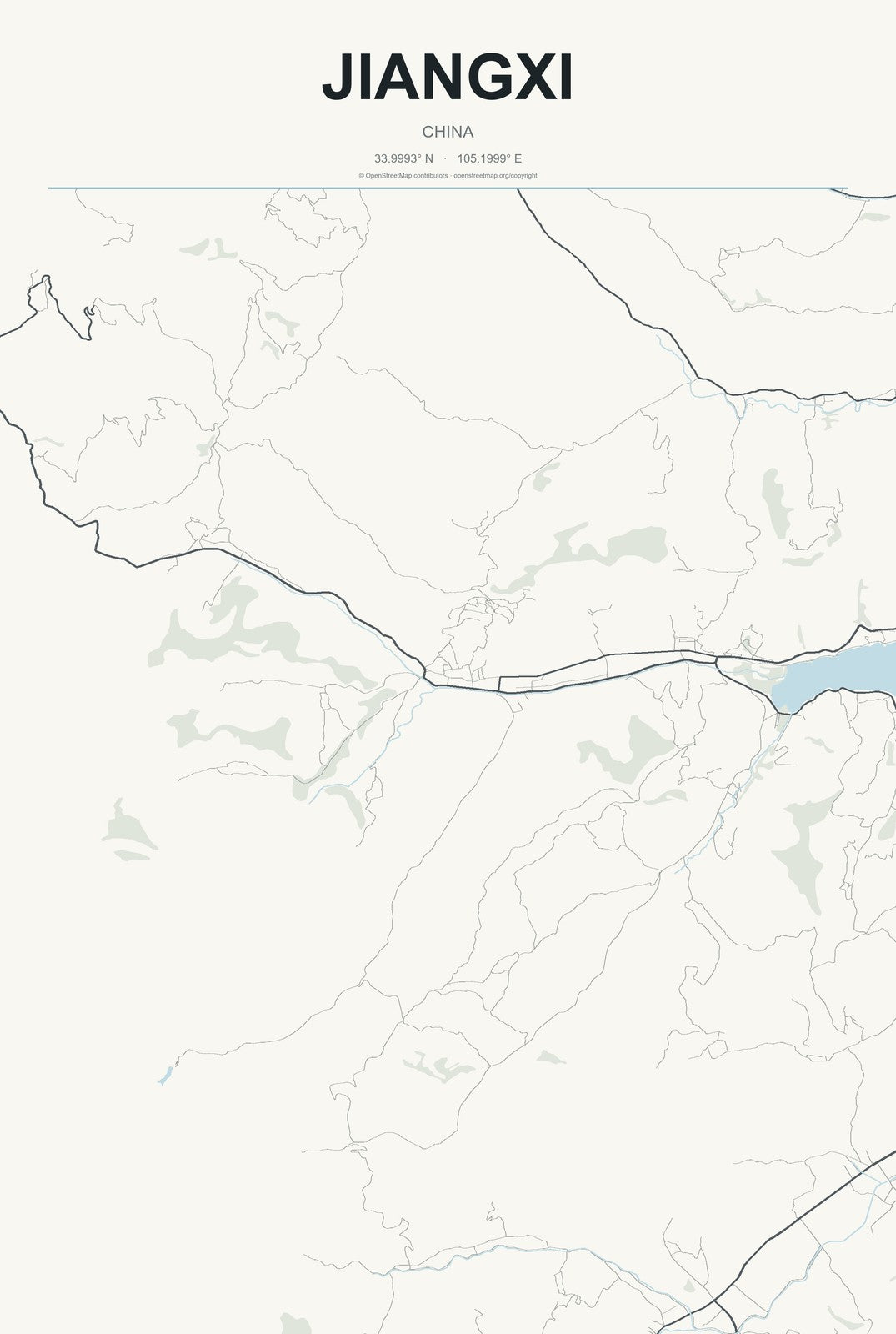 Jiangxi, China City Map Aluminum Sign in Headline Atlas style