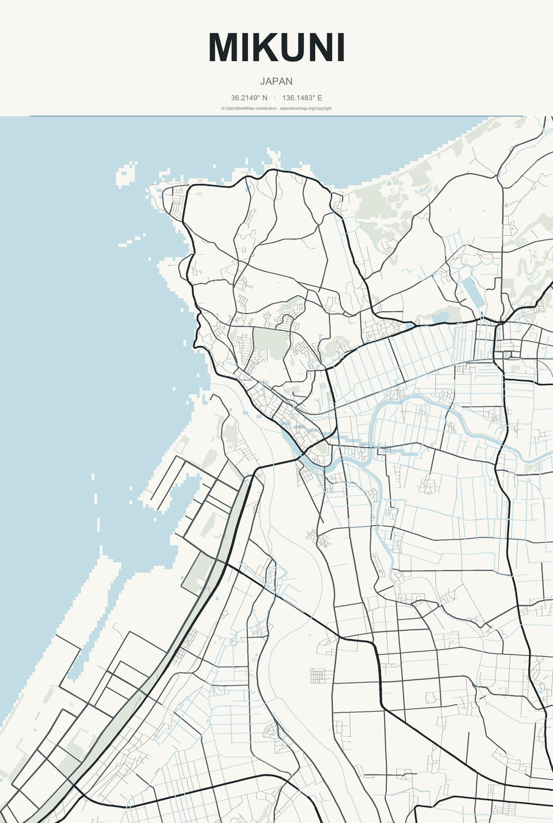 Mikuni, Japan City Map Aluminum Sign in Headline Atlas style
