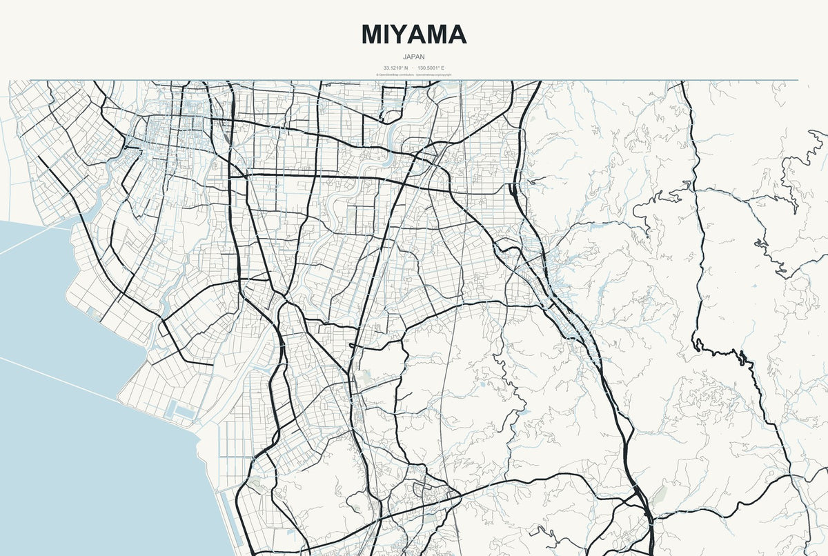 Miyama, Japan City Map Aluminum Sign in Headline Atlas style