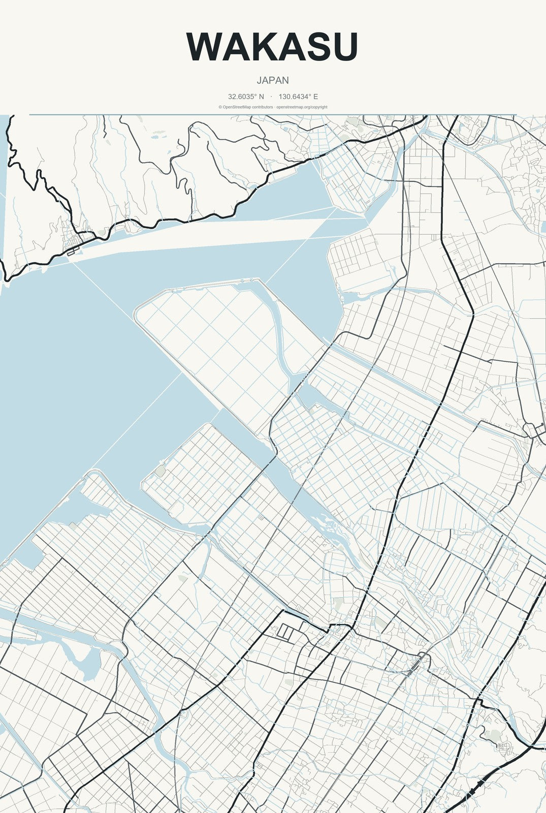 Wakasu, Japan City Map Aluminum Sign in Headline Atlas style