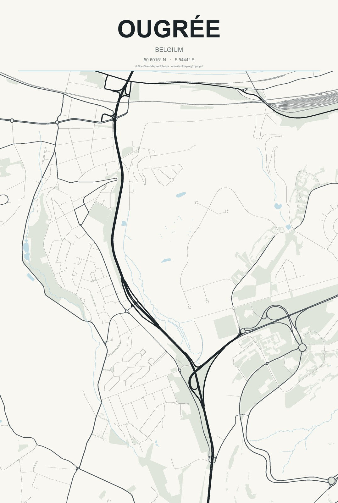 Ougrée, Belgium City Map Aluminum Sign in Headline Atlas style