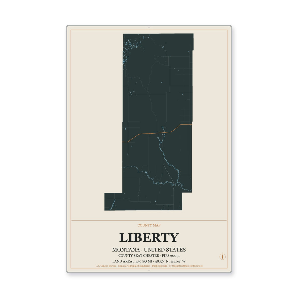 Liberty County, Montana Map Aluminum Sign in Headline Atlas style