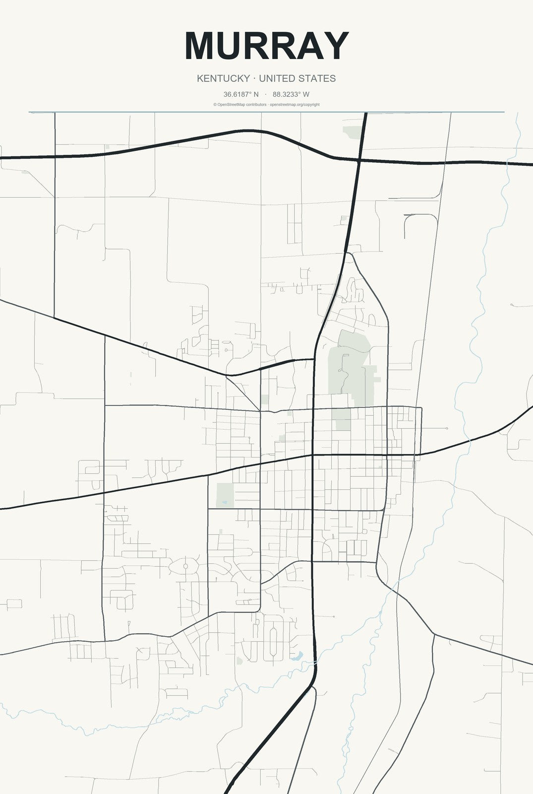 Murray, Kentucky City Map Aluminum Sign in Headline Atlas style