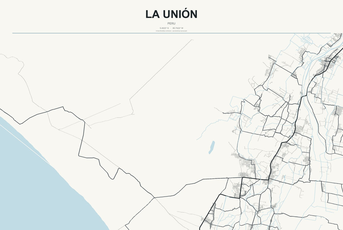 La Unión, Peru City Map Aluminum Sign in Headline Atlas style