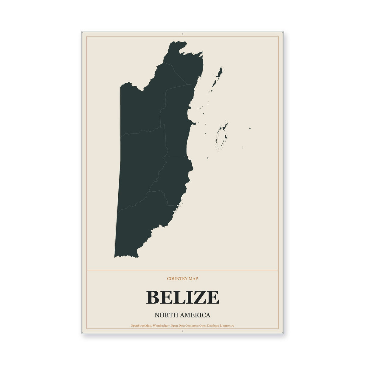 Belize Country Map Aluminum Sign in Headline Atlas style