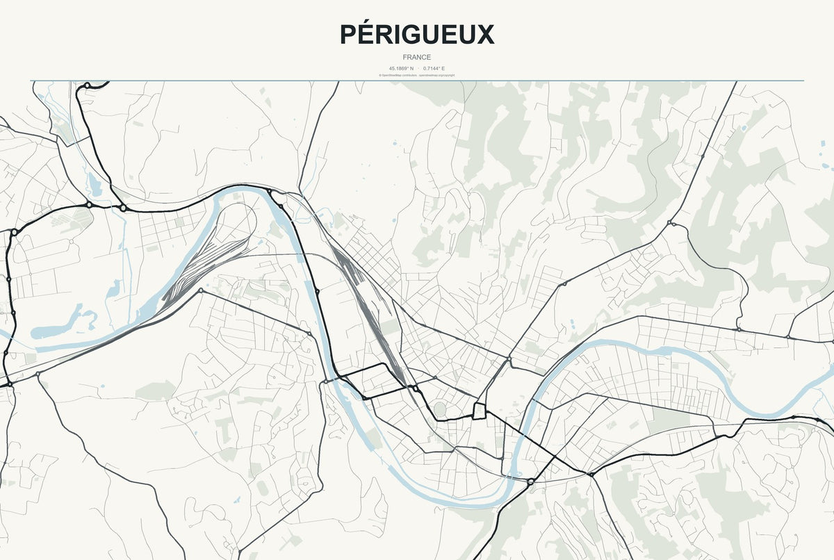 Périgueux, France City Map Aluminum Sign in Headline Atlas style