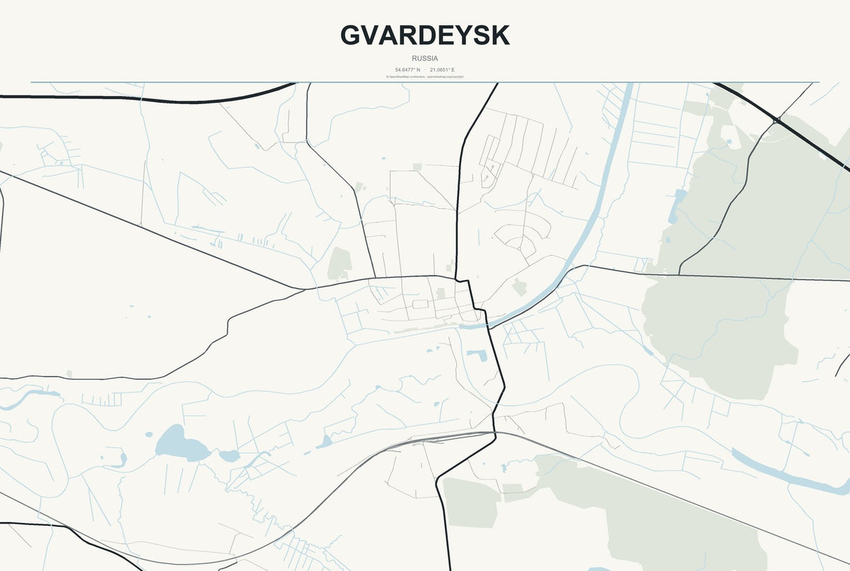Gvardeysk, Russia City Map Aluminum Sign in Headline Atlas style