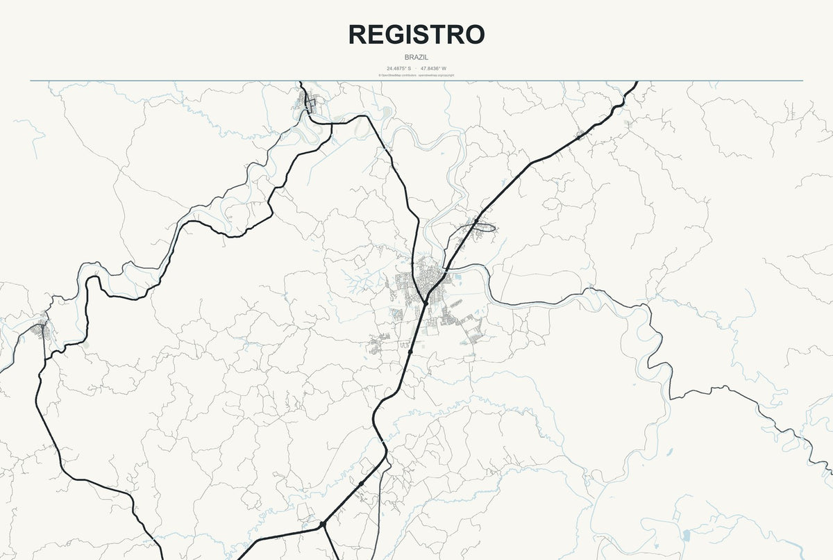 Registro, Brazil City Map Aluminum Sign in Headline Atlas style