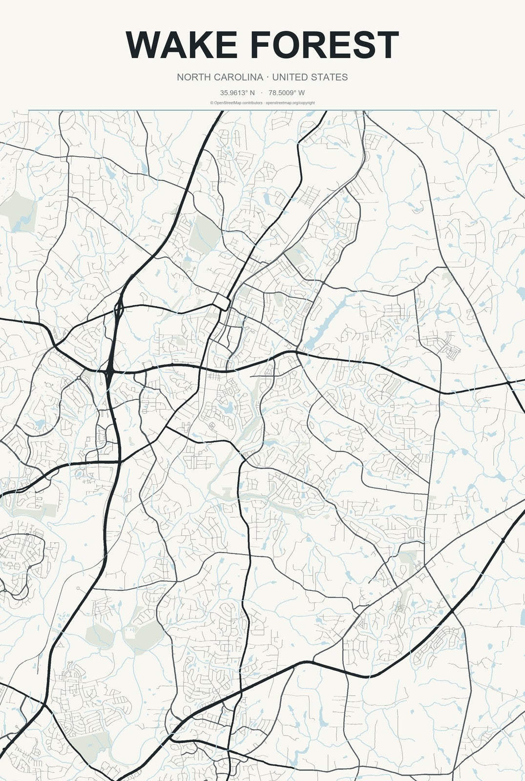 Wake Forest, North Carolina City Map Aluminum Sign in Headline Atlas style