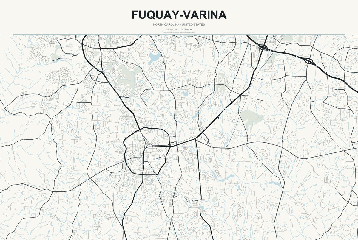 Fuquay-Varina, North Carolina City Map Aluminum Sign in Headline Atlas style