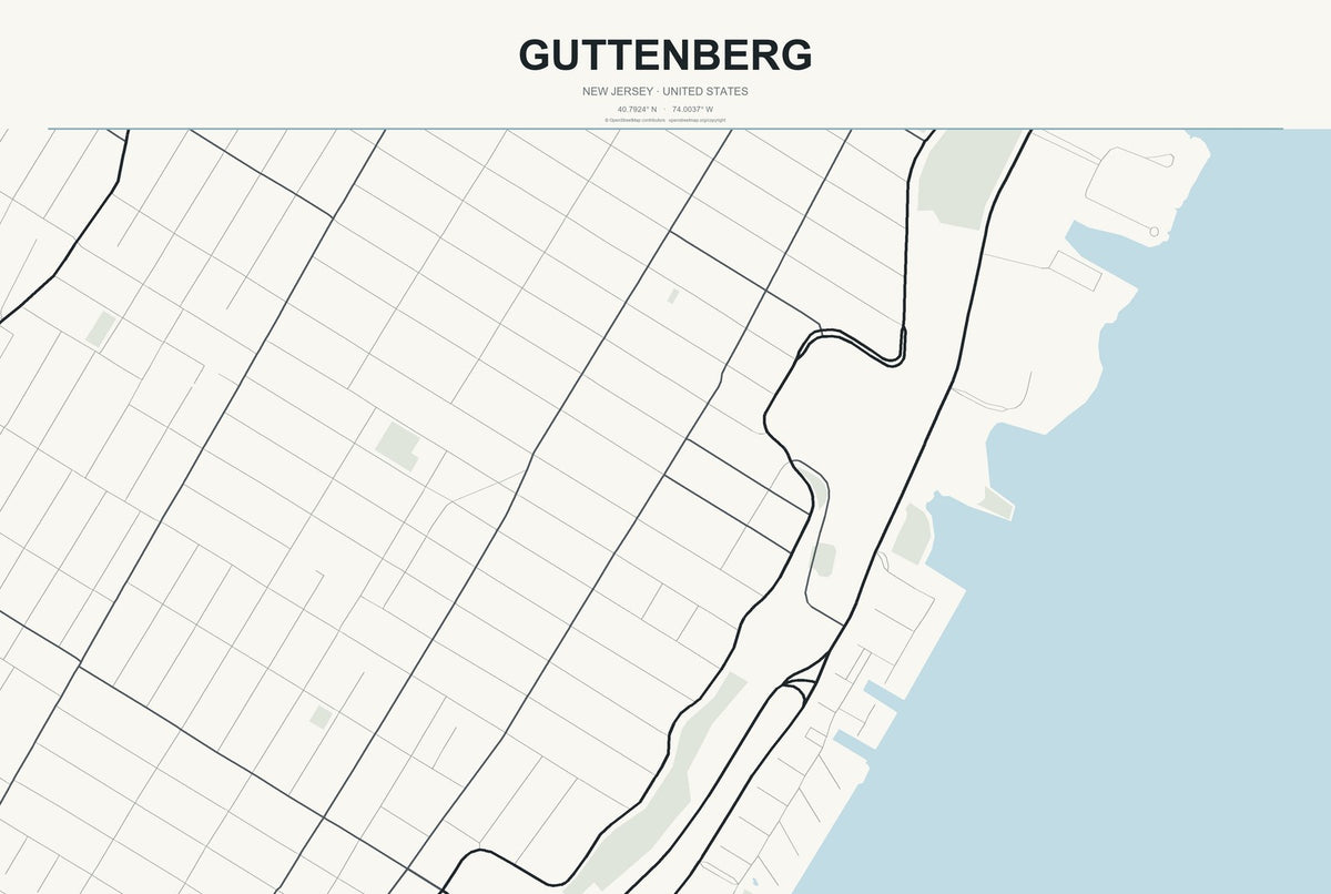 Guttenberg, New Jersey City Map Aluminum Sign in Headline Atlas style