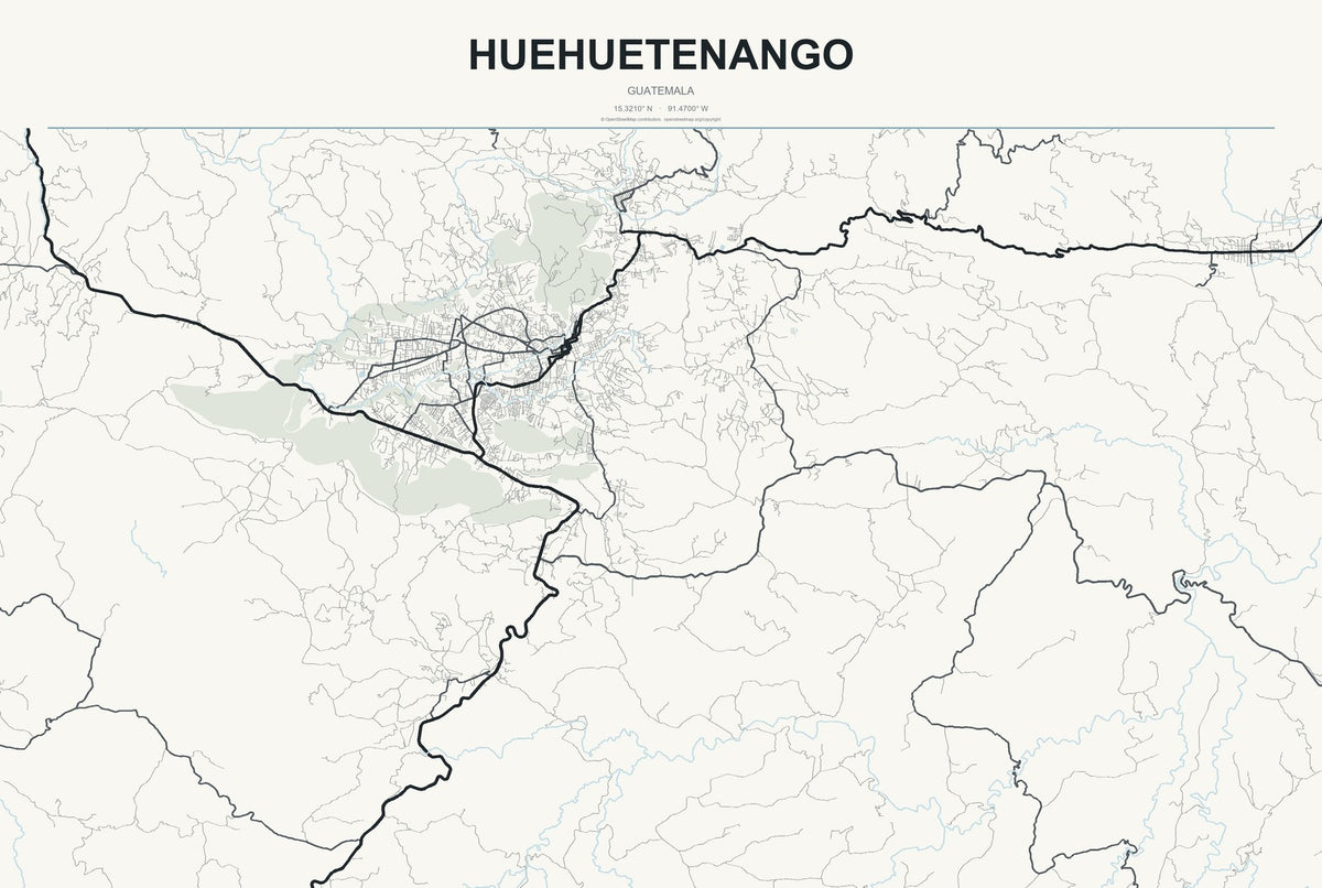 Huehuetenango, Guatemala City Map Aluminum Sign in Headline Atlas style