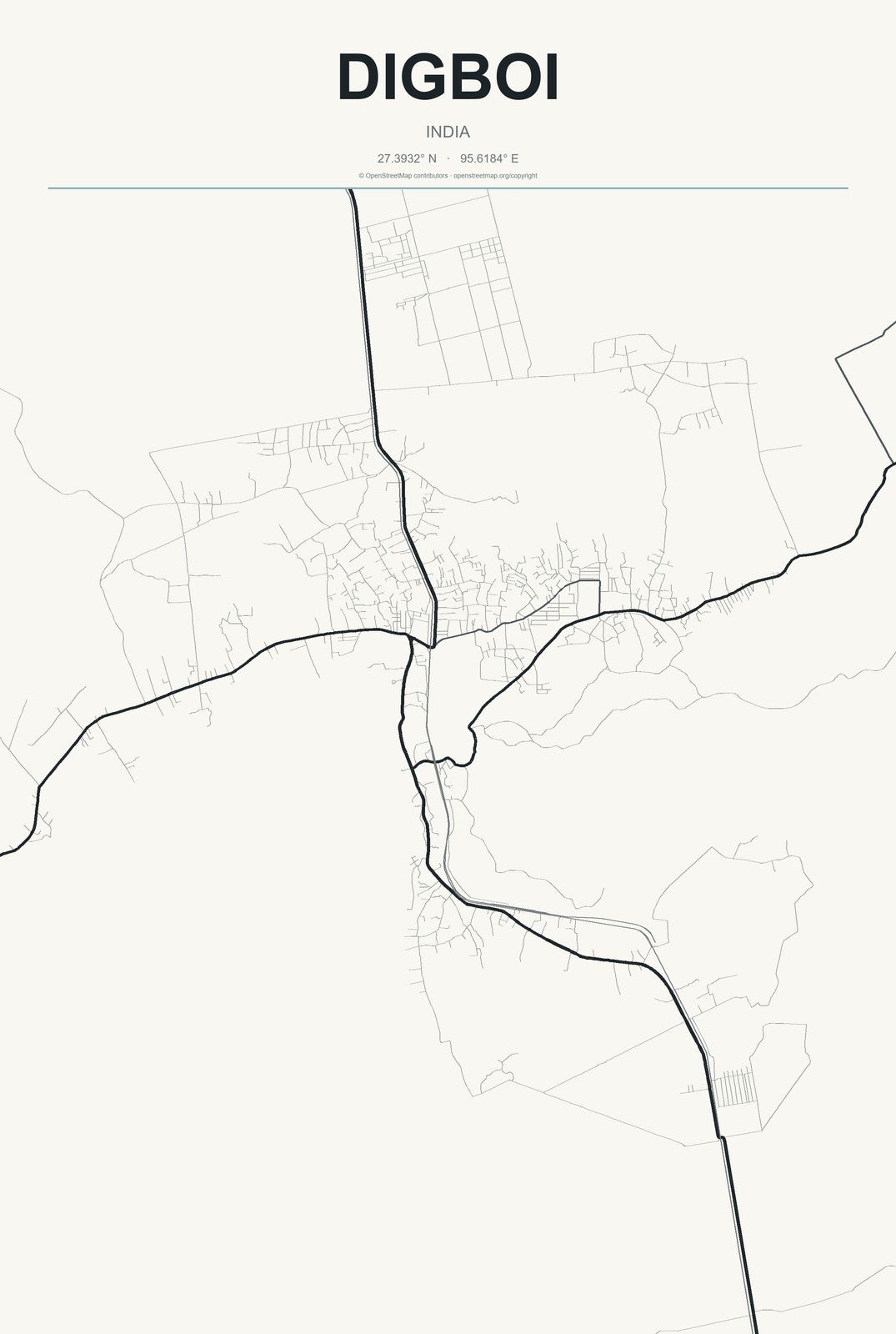 Digboi, India City Map Aluminum Sign in Headline Atlas style