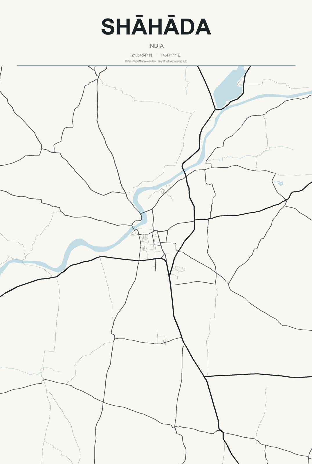 Shāhāda, India City Map Aluminum Sign in Headline Atlas style