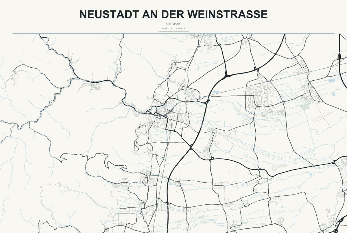 Neustadt an der Weinstraße, Germany City Map Aluminum Sign in Headline Atlas style