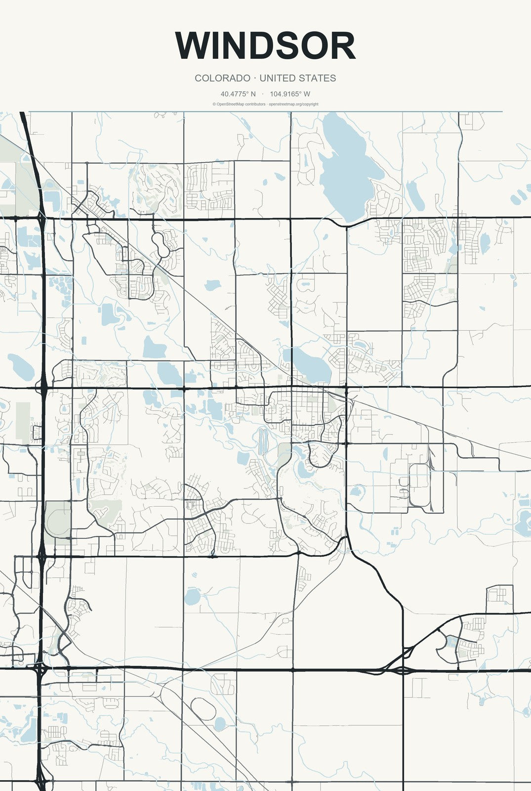 Windsor, Colorado City Map Aluminum Sign in Headline Atlas style