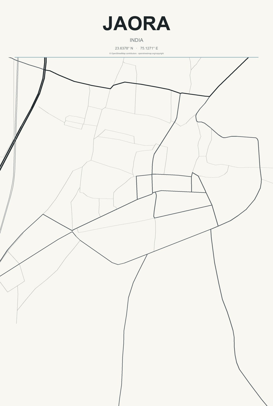 Jaora, India City Map Aluminum Sign in Headline Atlas style