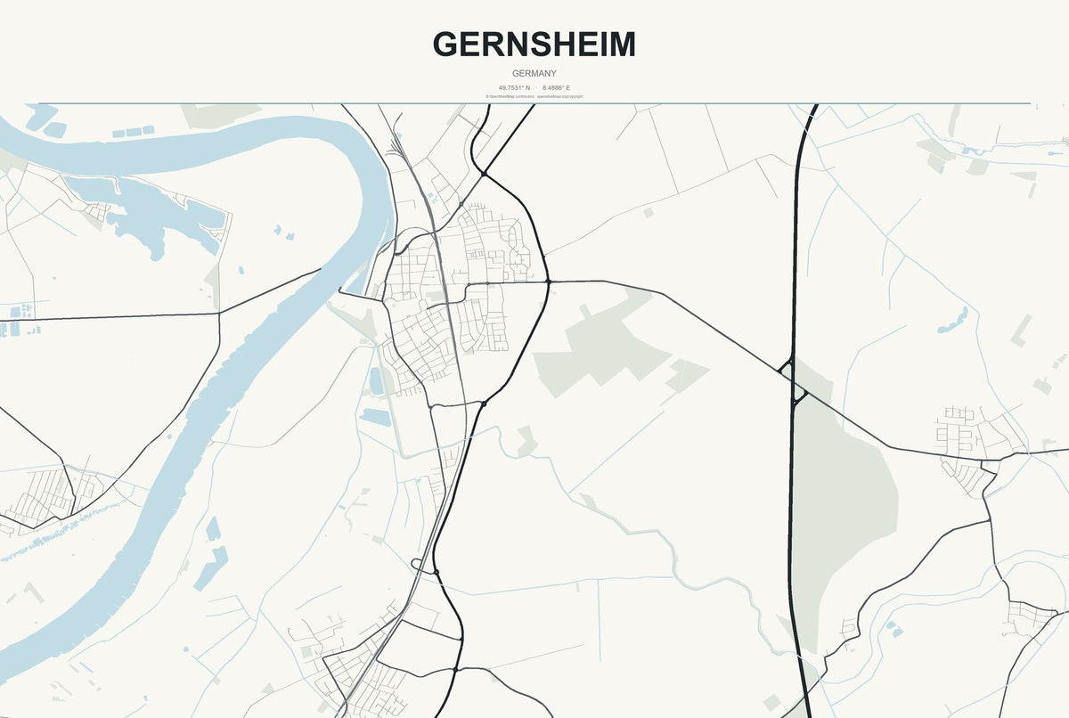 Gernsheim, Germany City Map Aluminum Sign in Headline Atlas style