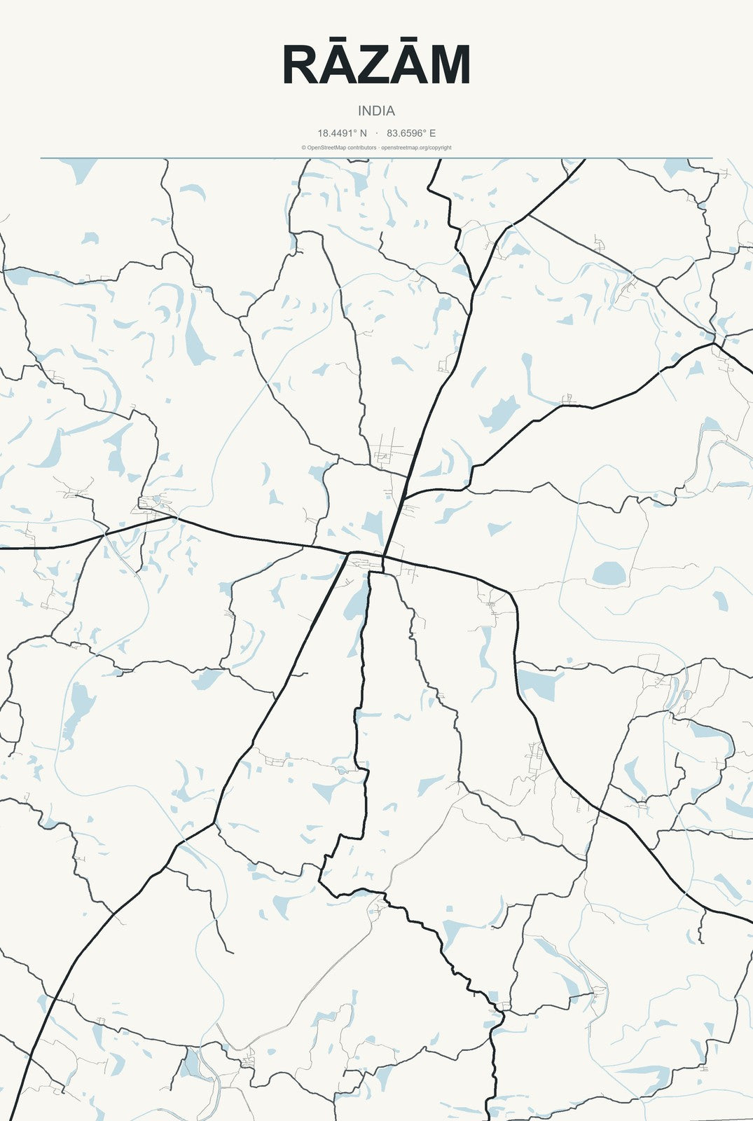 Rāzām, India City Map Aluminum Sign in Headline Atlas style
