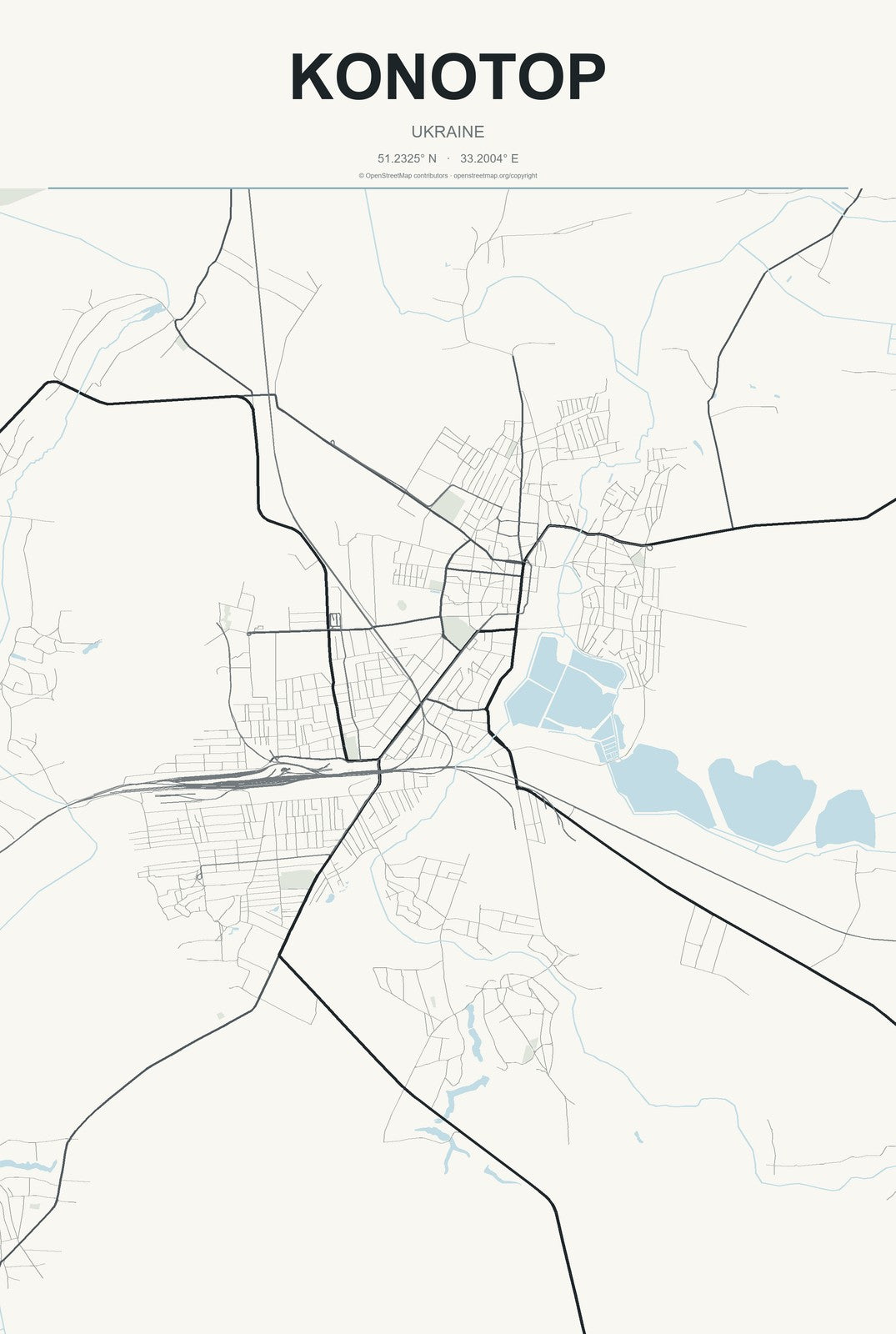 Konotop, Ukraine City Map Aluminum Sign in Headline Atlas style