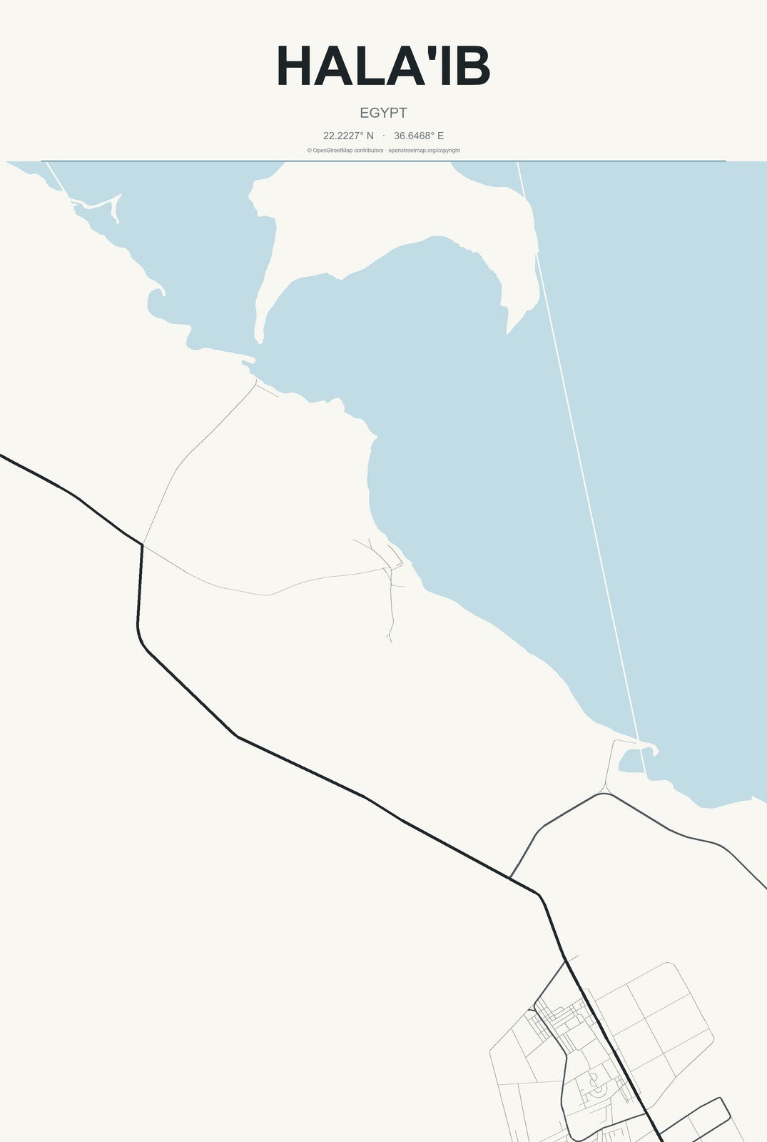 Hala'ib, Egypt City Map Aluminum Sign in Headline Atlas style