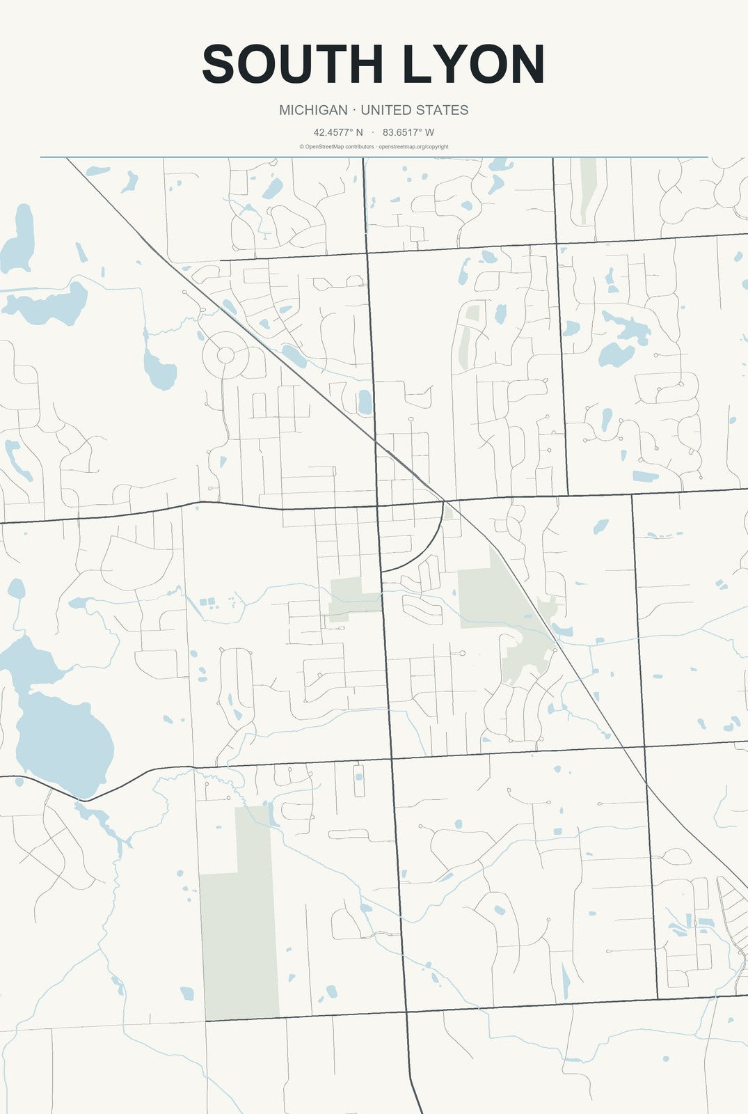 South Lyon, Michigan City Map Aluminum Sign in Headline Atlas style