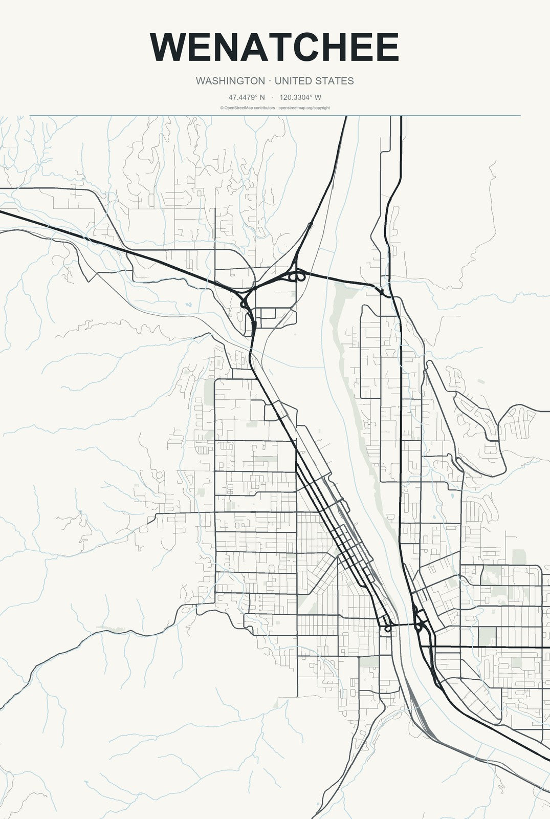 Wenatchee, Washington City Map Aluminum Sign in Headline Atlas style