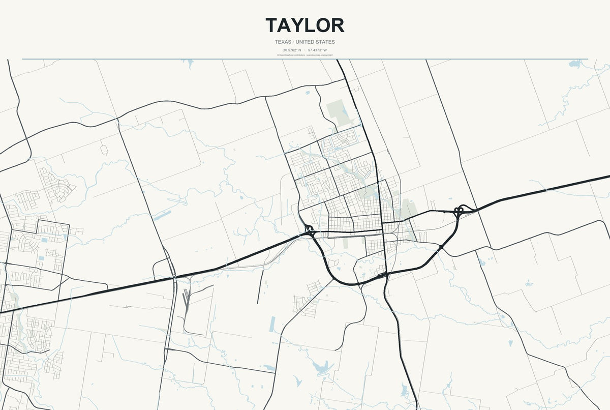 Taylor, Texas City Map Aluminum Sign in Headline Atlas style