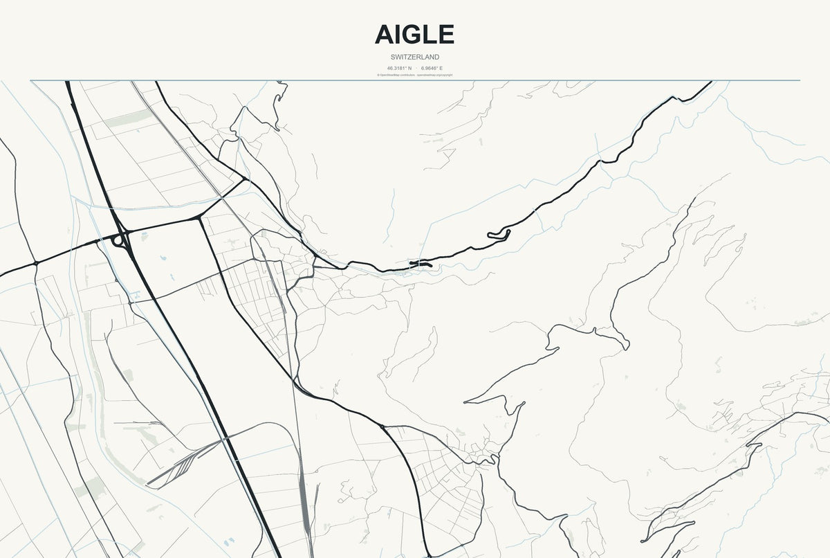 Aigle, Switzerland City Map Aluminum Sign in Headline Atlas style