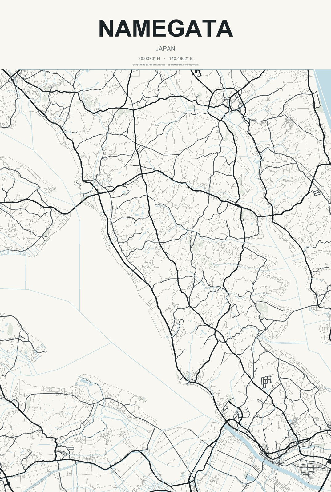 Namegata, Japan City Map Aluminum Sign in Headline Atlas style