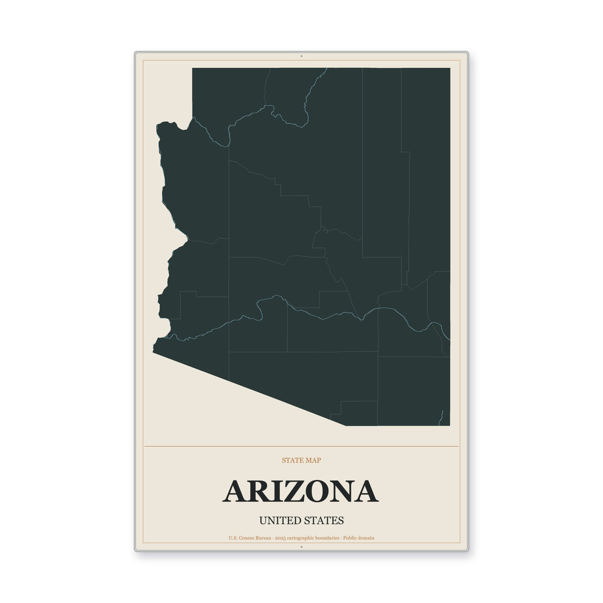 Arizona state map aluminum sign in Headline Atlas style
